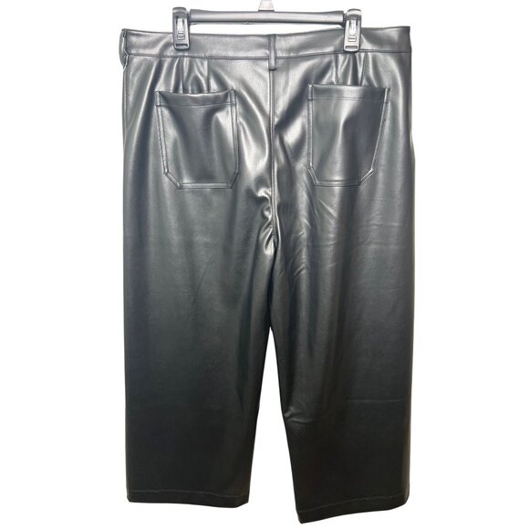 CeCe Womens Black Faux Leather Cropped Metallic Wide Leg Pants Black XL - Picture 2 of 16